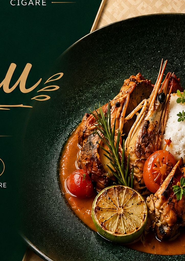 Grilled king prawns, rice and house sauce