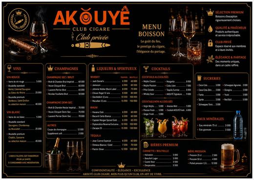Club drinks menu